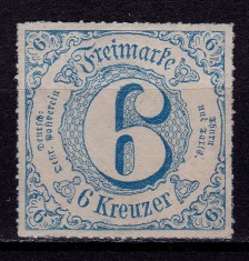 ✅ (S45) Germania veche - Thurn und Taxis 1866 &quot;Cifra &quot; , 6 Kr Michel nr. 53 , nestampilat/negumat