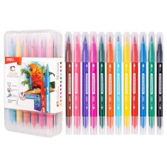 Set 12 Carioci cu Varf Dublu Fin/Carioca, Deli Color Emotion, Culori Lavabile, Multicolore, Carioci Multicolore Deli, Set de Carioci, Rechizite Scolar foto