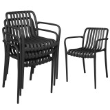 Set 4 Scaune de Grădină Outsunny Stivuibile din PP Rezistent la Razele UV, Scaune de Luat Masa pentru Exterior cu Spătar Ergonomic cu Lamele și Brațe,