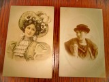 A986-Femei epoca-2 carti postale deosebite anii 1900. Stare buna.