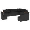 Set canapele de gradina cu perne, 10 piese, negru, poliratan