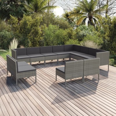 Gossi set mobilier de gradina cu perne, 12 piese, gri, poliratan foto