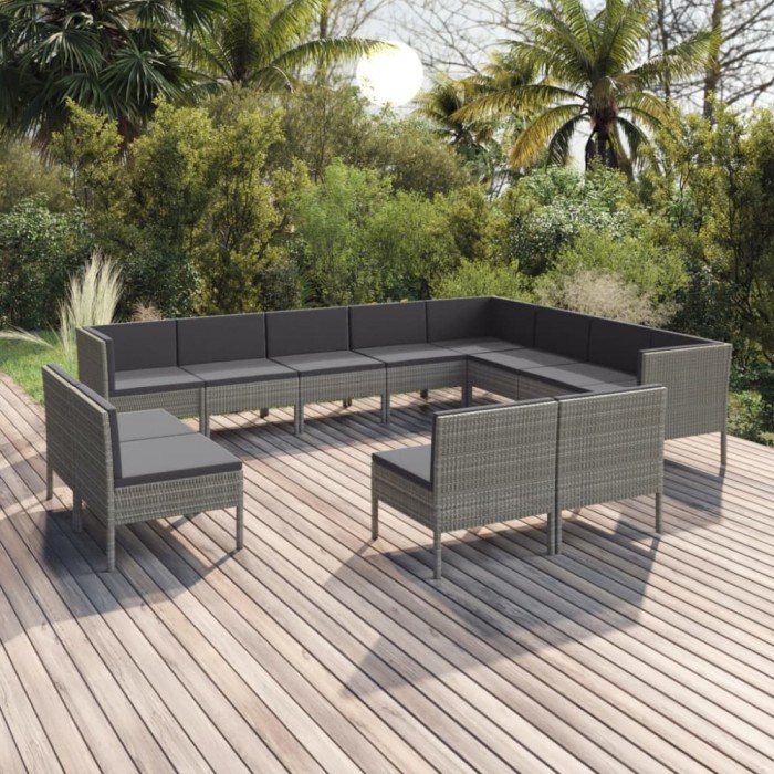 Gossi set mobilier de gradina cu perne, 12 piese, gri, poliratan