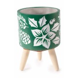 Ghiveci Craciun lemn ceramica verde alba 11.5x16 cm
