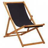 Scaun de plajă pliabil, negru, lemn de eucalipt și țesătură, vidaXL