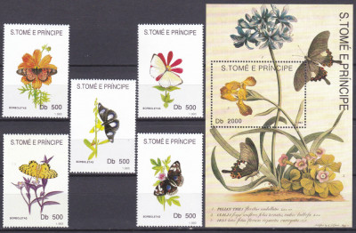 DB1 Fauna Fluturi 1993 Sao Tome 5 v. + SS MNH foto