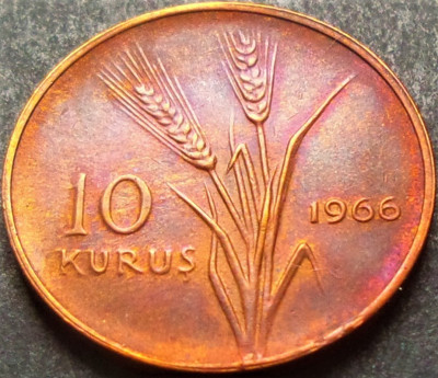 Moneda 10 KURUS - TURCIA, anul 1966 * cod 3344 = UNC foto