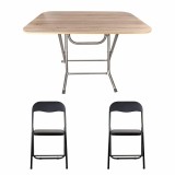 Masa plianta cu blat MDF 70x120x73 cm + 2 scaune bucatarie pliabile metalice