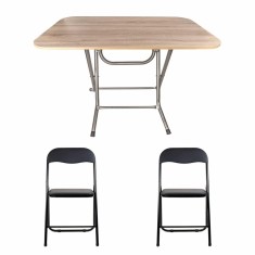 Masa plianta cu blat MDF 70x120x73 cm + 2 scaune bucatarie pliabile metalice