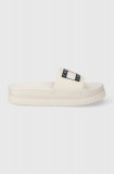 Tommy Jeans papuci TJW ELEVATED FLATFORM SLIDE femei, culoarea bej, cu platforma, EN0EN02451