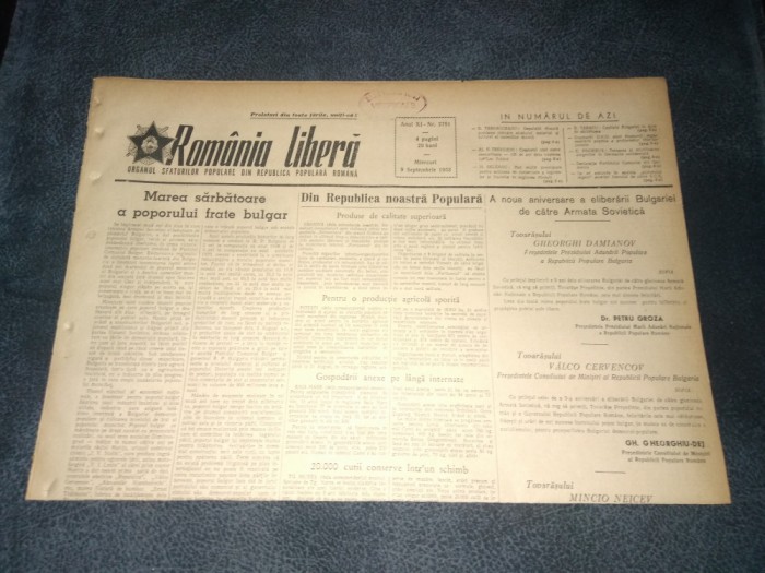 ZIARUL ROMANIA LIBERA 9 SEPTEMBRIE 1953