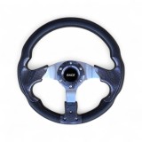 Volan Sport Auto Tuning Carbon, Diametru 33cm, Negru cu Insertii Albastre Metalice, Prindere 6 Puncte, Universal Ergonomic