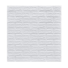 Set 10 placi tapet 3d, flippy, 70 x 77 cm, grosime 3 mm, din polietilena, model caramida, suprafata acoperita 5.3 mp, alb