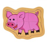 Puzzle Lemn, Porcușor, 5 Piese, Unisex, Dimensiuni 11.5x15 cm, Oem