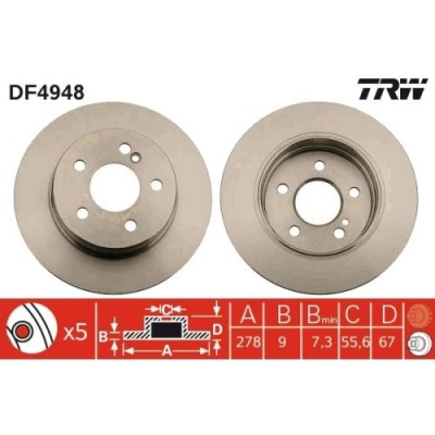 Set discuri frana spate TRW, Mercedes Clasa C (W204), 01.2007-01.2015, Clasa C Cupe (C204), 01.2011-, Clasa C T-Model (S204), 08.07-08.2014, spate; p foto