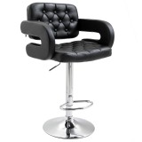 HOMCOM Scaun de Bar cu Spătar și Brațe, Scaun Modern de Bucătărie Rotativ cu &Icirc;nălțime Reglabilă, 61x50x94-114 cm, Negru | Aosom Romania