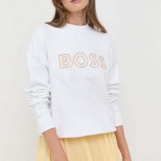 BOSS bluza femei, culoarea alb, cu imprimeu