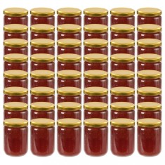 vidaXL Borcane din sticlă pentru gem, capac auriu, 48 buc., 230 ml
