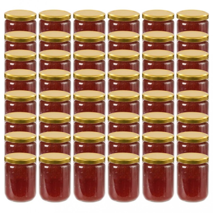 Borcane din sticlă pentru gem, capac auriu, 48 buc., 230 ml