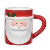Cană Ceramică de Crăciun, Model Moș Crăciun 3D, Capacitate 0,3L, Culoare Roșu-Alb, Oem