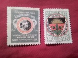 2 Timbre Vignete Reclama Austria 1914 Embleme : Asociatia Scoli limba germana stampilat si Targul Viena 1914 ( uzat)