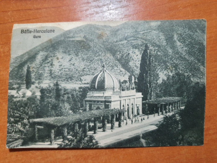 carte postala necirculata baile herculane anul 1929 - gara