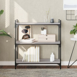 Biblioteca Gossi Gri Sonoma, 80x30x86 cm, 3 Niveluri, Lemn Prelucrat &amp; Metal, Rafturi Living, Organizare Carti