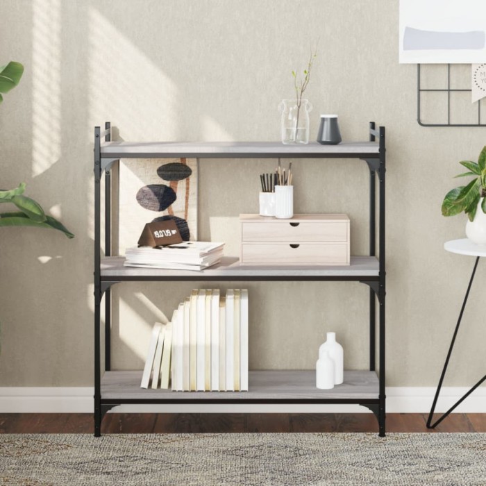 Gossi biblioteca cu 3 niveluri gri sonoma 80x30x86 cm, lemn prelucrat