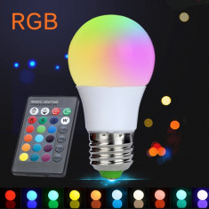 Bec LED RGB, 3W, filament E27, 4 moduri iluminare, 200 lumeni, telecomanda foto