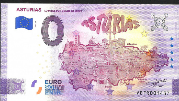 !!! 0 EURO SOUVENIR - SPANIA , ASTURIA , PROVINCIA - 2021.1 - UNC