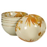 Set 6 boluri, 600 ml, Hawaii, Crem deschis cu frunze portocalii