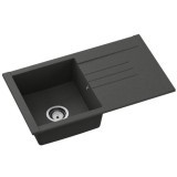 Chiuveta bucatarie SanDonna Arona, 760x440 mm, adancime cuva 180 mm, quartz compozit, Negru/Metalic