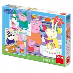 Puzzle 3 in 1 Purcelusa Peppa Dupa-amiaza fericita Dino, 18 x 18 cm, carton, 55 piese, 5 ani+