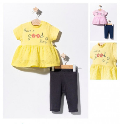 Set bluzita de vara cu pantalonasi pentru bebelusi, Tongs baby (Culoare: Galben, Marime: 9-12 luni) foto