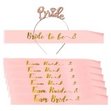 Set 8 piese, coronita si 7 esarfe pentru nunta, metal, textil, roz, auriu