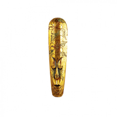 Masca tribala din lemn cu tematica africana Gold Flowers foto