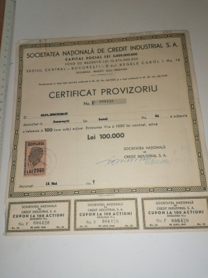 CERTIFICAT ACTIUNI - SOC NATIONALA DE CREDIT INDUSTRIAL 1947 foto