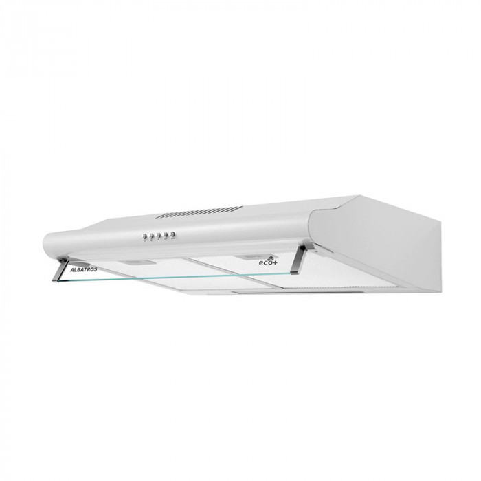 Hota traditionala Albatros, 263 m&sup3;/h, 94 W, 2 motoare, iluminare LED, filtru lavabil, Alb