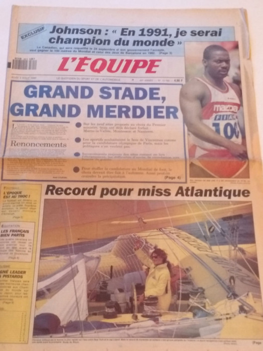 Ziar sport din Franta - &quot;L`EQUIPE&quot; (02.08.1990)