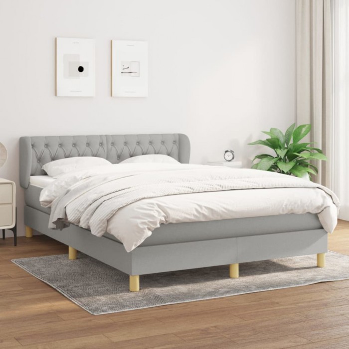 vidaXL Pat box spring cu saltea, gri deschis, 140x190 cm, textil 3127037