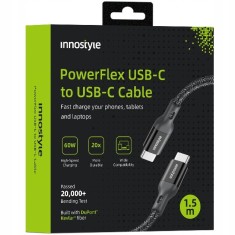 Innostyle Powerflex Usb-C Cablu De &Icirc;ncărcare Rapidă Pentru Iphone Samsung 3A 60W Kevlar 60W 2M Negru