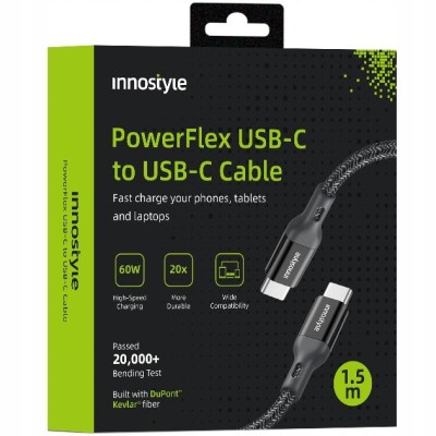 Innostyle Powerflex Usb-C Cablu De &amp;Icirc;ncărcare Rapidă Pentru Iphone Samsung 3A 60W Kevlar 60W 2M Negru foto