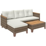 Outsunny Set de Mobilier de Grădină din 3 Piese cu Canapea, Șezlong și Măsuță de Cafea, 128x66x66 cm, Kaki | Aosom Romania