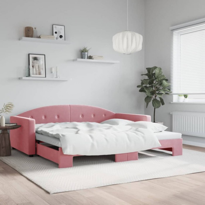 Gossi pat de zi cu extensie, roz, 100x200 cm, catifea