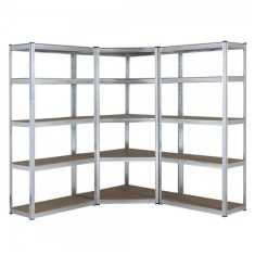 Raft triplu de colt Premium 1800x2500x400 mm (HxLxl), otel galvanizat 5 polite MDF, 2625 kg, montaj fara surub (5 ani garantie)