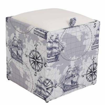 TABURET BOX - PRINT - CORP CORABII FOND GRI/CAPAC IMITATIE PIELE DIVERSE CULORI - Albastru 21898