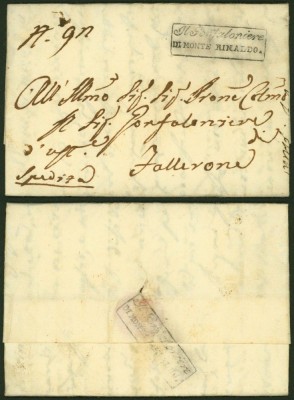 Italy - Postal History Rare Stampless Cover + Content Monte Rinaldo DB.457 foto