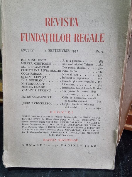 Revista Fundatiilor Regale - Anul IV 1 Septembrie 1937 Nr. 9, cu un articol de Mircea Eliade Barabudur, templul simbolic