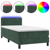 Cumpara ieftin Pat cu arcuri, saltea si LED, verde inchis, 90x190 cm, catifea