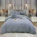 Cumpara ieftin Lenjerie de pat dublu cocolino,blana de iepure cu fir scurt,6 piese.cearceaf de pat cu elastic,gri deschis-A1449